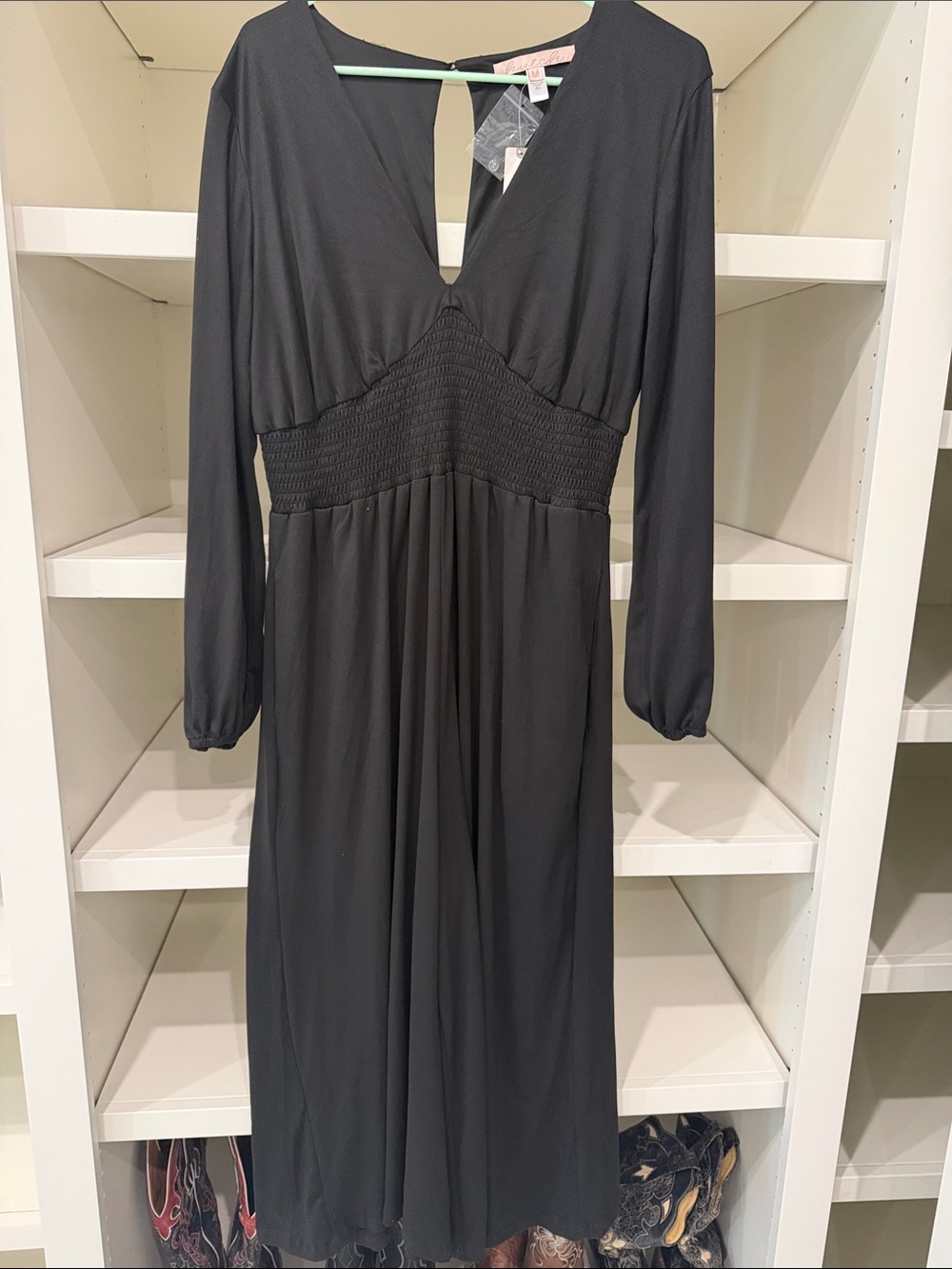 Hutch Black Long-Sleeve V-Neck Smocked-Waist jumpsuit
